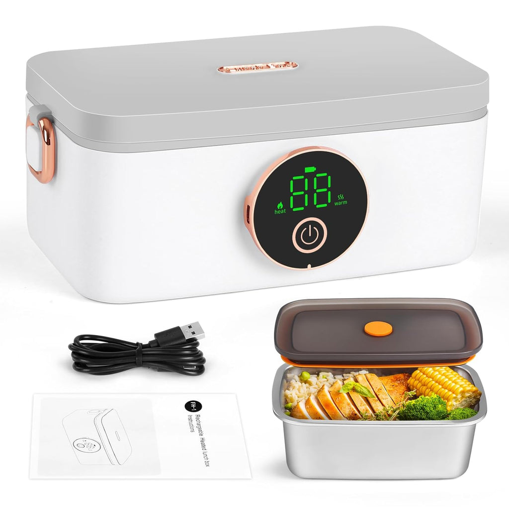 Iridesc Self Heating Lunch Box Cordless, Cordless Lunch Box with 1L, 158°F Heat, 16000mAh echargeable Battery Powered Food Warmer for Work, Self Heating for Office, Car, and Outdoor Use