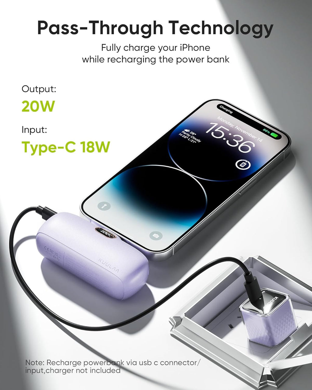 Portable Charger with Built-in Lightning Cable 5000mAh Small iPhone Fast Charging Mini Portable Phone Charger for iPhone