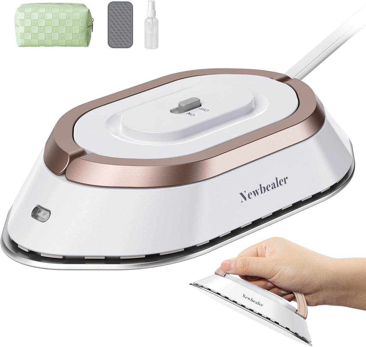 Newbealer Travel Iron, Global Voltage 100-240V, Mini Dry Iron for Clothes , Steam  Maximum 300 Watts, Heats Up to 350°F in 60 Seconds, Non-stick Ceramic Sole, 1 Pound Ultra-Lightweight