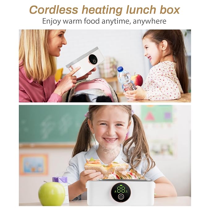 Iridesc Self Heating Lunch Box Cordless, Cordless Lunch Box with 1L, 158°F Heat, 16000mAh echargeable Battery Powered Food Warmer for Work, Self Heating for Office, Car, and Outdoor Use
