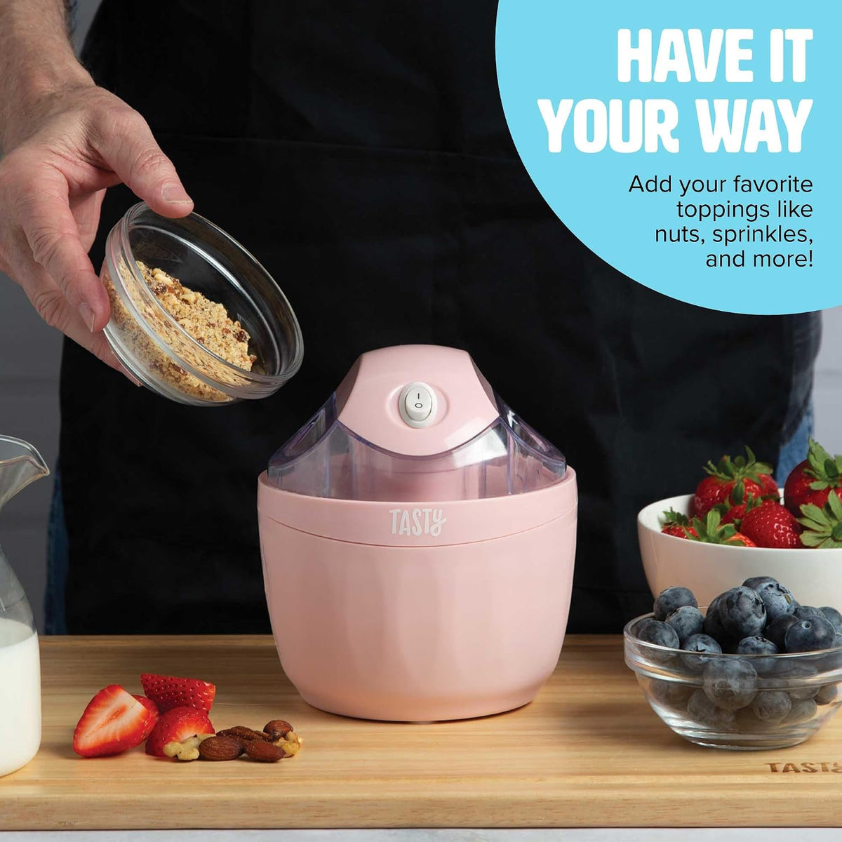 Easy to Use Home Ice Cream Machine Transparent Lid Ice Cream Machine, Lake Blue, EU Plug
