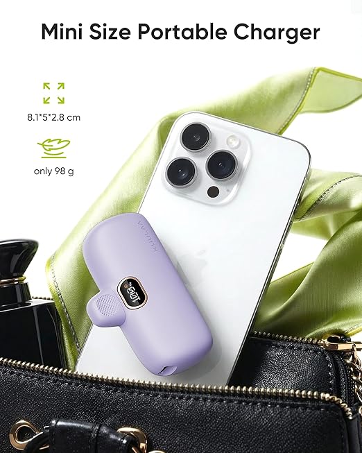Portable Charger with Built-in Lightning Cable 5000mAh Small iPhone Fast Charging Mini Portable Phone Charger for iPhone