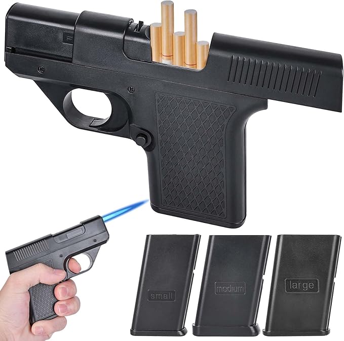 Lighter Gun with Cigarette Cases, Windproof Lighter, Jet Lighter, Refillable Butane Gas, Cool Windproof Jet Shape