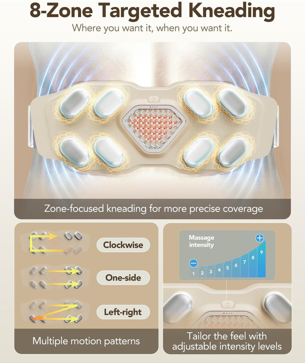 SKG W9 Pro Lower Back Massager - Relieves Pain, Deep Tissue Massage, Suitable as a Gift for Men and Women, Adjustable Wireless Heating Pad, Infrared Vibration Back Massager for Mom and Grandpa