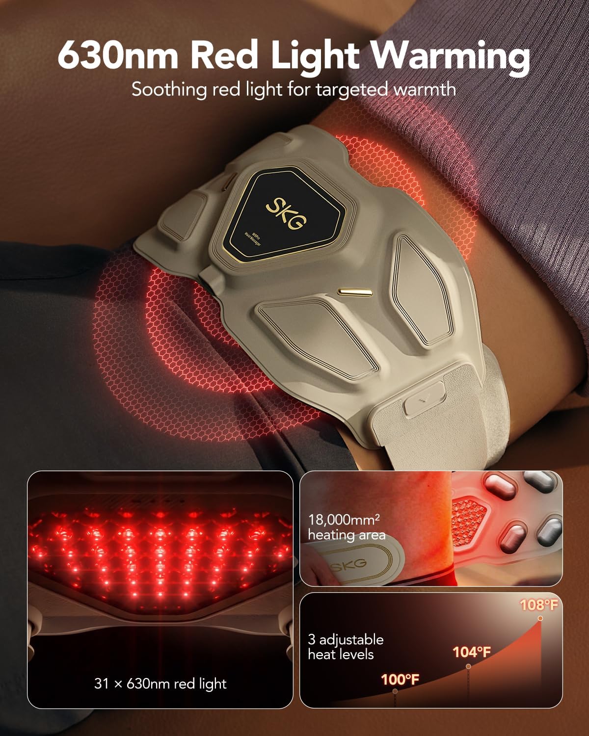 SKG W9 Pro Lower Back Massager - Relieves Pain, Deep Tissue Massage, Suitable as a Gift for Men and Women, Adjustable Wireless Heating Pad, Infrared Vibration Back Massager for Mom and Grandpa