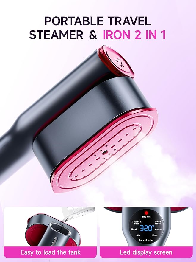2-in-1 Steamer & Iron for Clothes,15s Fast Heat-up 1200W Portable Handheld Garment Steamer,Travel Size with Large Ceramic Heat Panel,Quick Wrinkle Removal,110V-120V