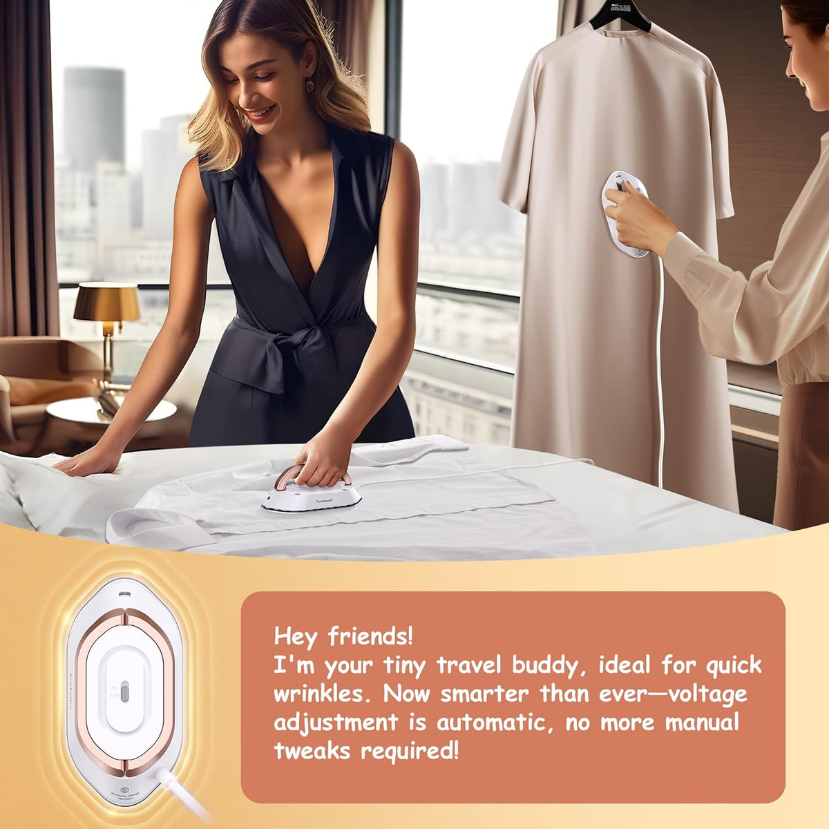 Newbealer Travel Iron, Global Voltage 100-240V, Mini Dry Iron for Clothes , Steam  Maximum 300 Watts, Heats Up to 350°F in 60 Seconds, Non-stick Ceramic Sole, 1 Pound Ultra-Lightweight