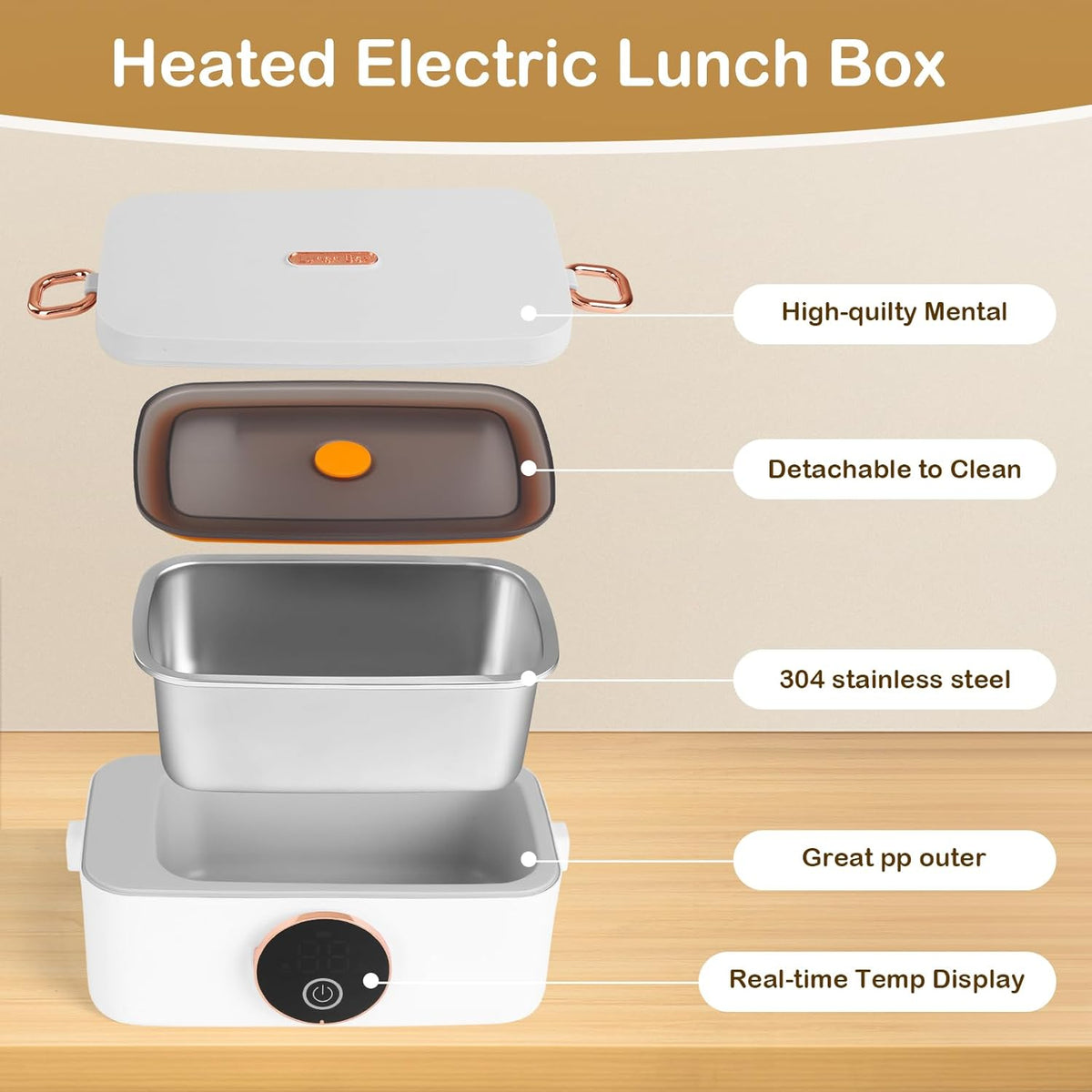 Iridesc Self Heating Lunch Box Cordless, Cordless Lunch Box with 1L, 158°F Heat, 16000mAh echargeable Battery Powered Food Warmer for Work, Self Heating for Office, Car, and Outdoor Use