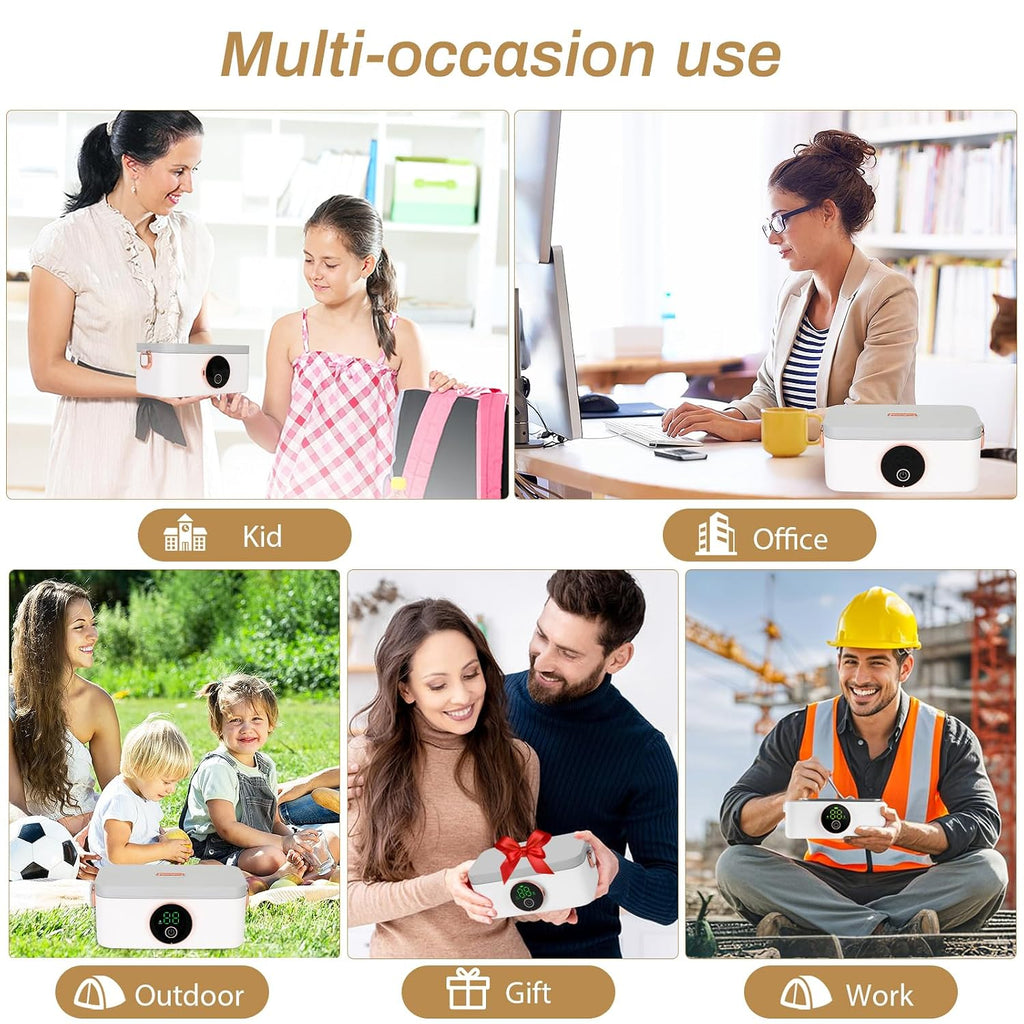 Iridesc Self Heating Lunch Box Cordless, Cordless Lunch Box with 1L, 158°F Heat, 16000mAh echargeable Battery Powered Food Warmer for Work, Self Heating for Office, Car, and Outdoor Use