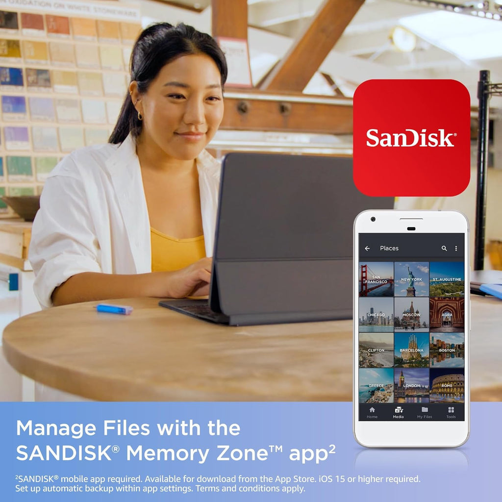 SanDisk automatic backup Creator USB Type-C Flash Drive, Up to 400 MB/s, 512GB, 3 Months Adobe Lightroom Included