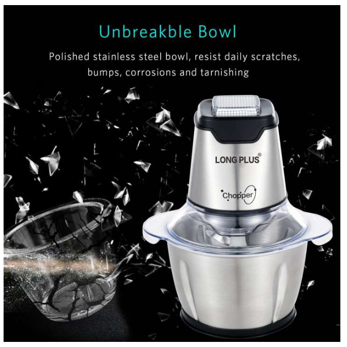 Electric Grinder 2L Stainless Steel Electric Meat Chopper Food Processor Machine for Meat, Vegetables, Fruits and Nuts Fruit Mixer Nuts Grinder Blender Fillings Maker