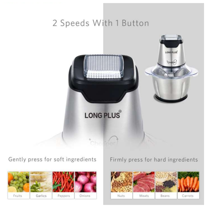 Electric Grinder 2L Stainless Steel Electric Meat Chopper Food Processor Machine for Meat, Vegetables, Fruits and Nuts Fruit Mixer Nuts Grinder Blender Fillings Maker