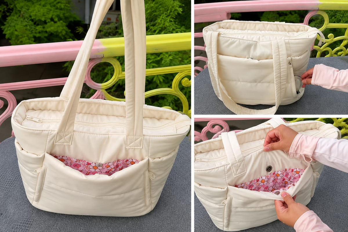 Women's Quilted Tote Bag Large Capacity Shoulder Handbag Floral Print Lining Everyday College & Office Bag