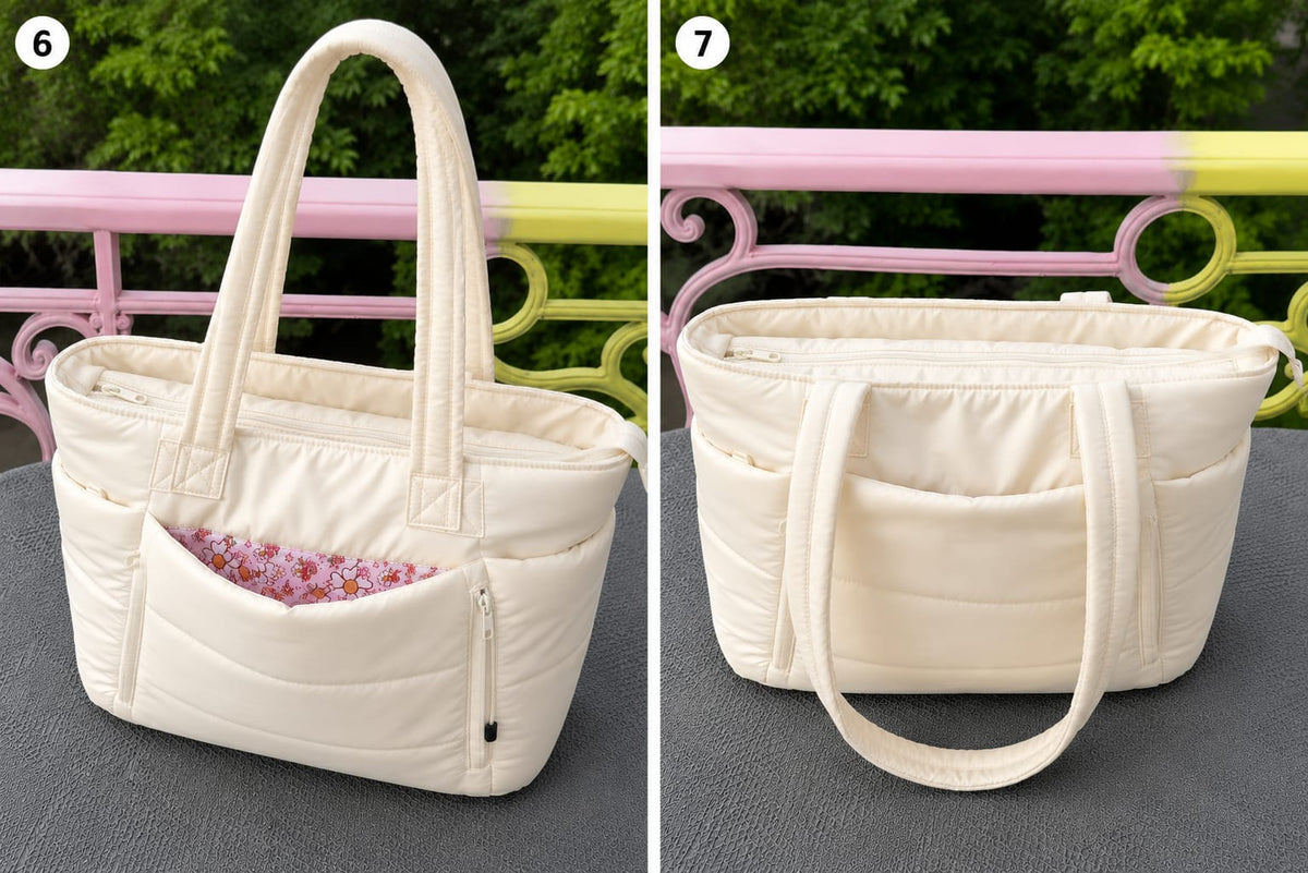 Women's Quilted Tote Bag Large Capacity Shoulder Handbag Floral Print Lining Everyday College & Office Bag