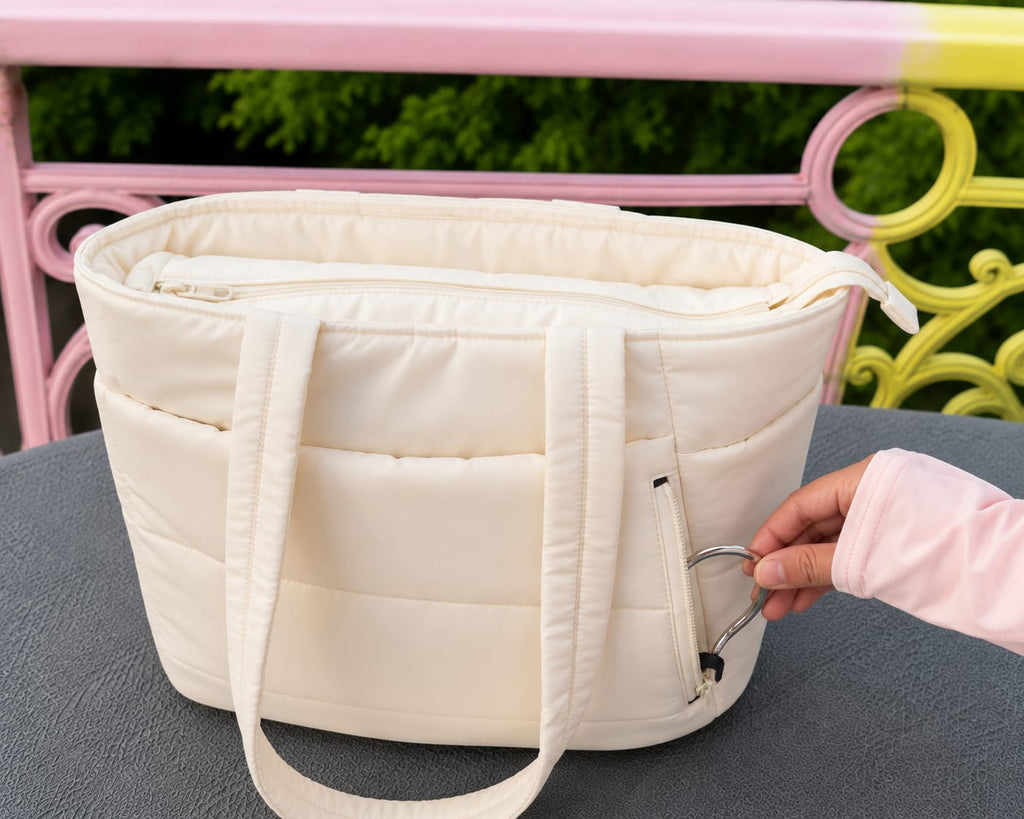 Women's Quilted Tote Bag Large Capacity Shoulder Handbag Floral Print Lining Everyday College & Office Bag
