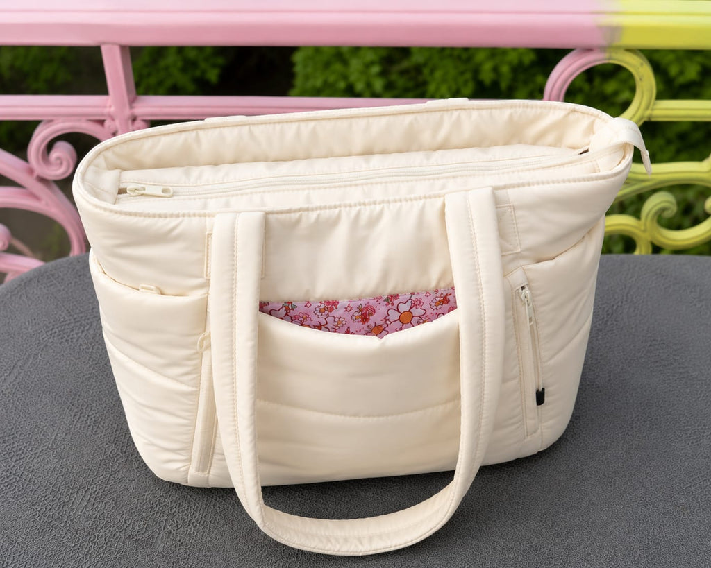 Women's Quilted Tote Bag Large Capacity Shoulder Handbag Floral Print Lining Everyday College & Office Bag