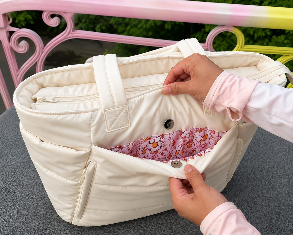 Women's Quilted Tote Bag Large Capacity Shoulder Handbag Floral Print Lining Everyday College & Office Bag