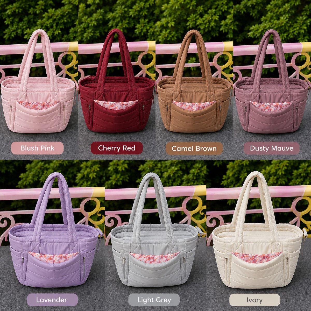 Women's Quilted Tote Bag Large Capacity Shoulder Handbag Floral Print Lining Everyday College & Office Bag