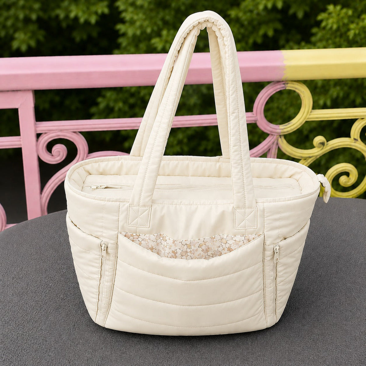 Women's Quilted Tote Bag Large Capacity Shoulder Handbag Floral Print Lining Everyday College & Office Bag