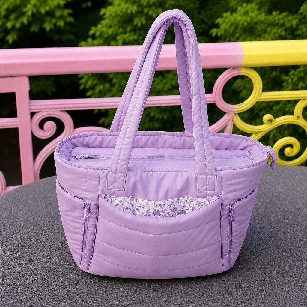 Women's Quilted Tote Bag Large Capacity Shoulder Handbag Floral Print Lining Everyday College & Office Bag
