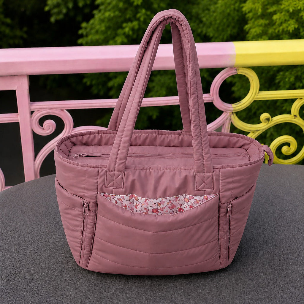Women's Quilted Tote Bag Large Capacity Shoulder Handbag Floral Print Lining Everyday College & Office Bag