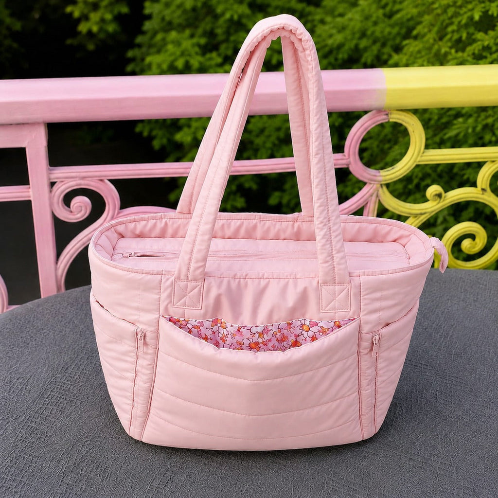 Women's Quilted Tote Bag Large Capacity Shoulder Handbag Floral Print Lining Everyday College & Office Bag