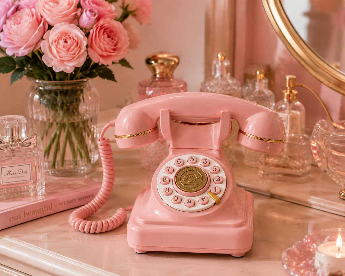Corded Retro Phone Decorative Vintage Old Phone for Bedroom Study Home Decor Pink Corded Telephones Consumer Electronics