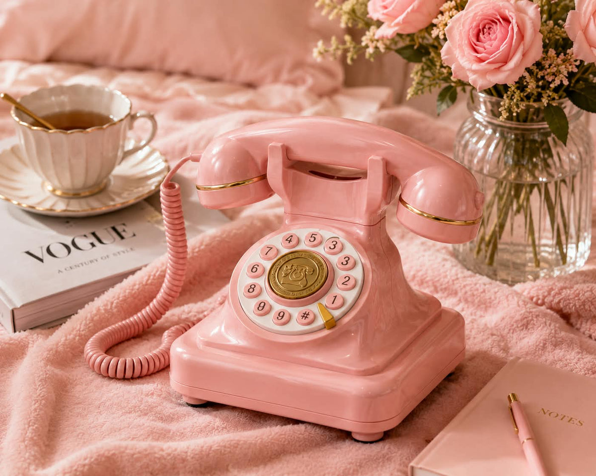Corded Retro Phone Decorative Vintage Old Phone for Bedroom Study Home Decor Pink Corded Telephones Consumer Electronics